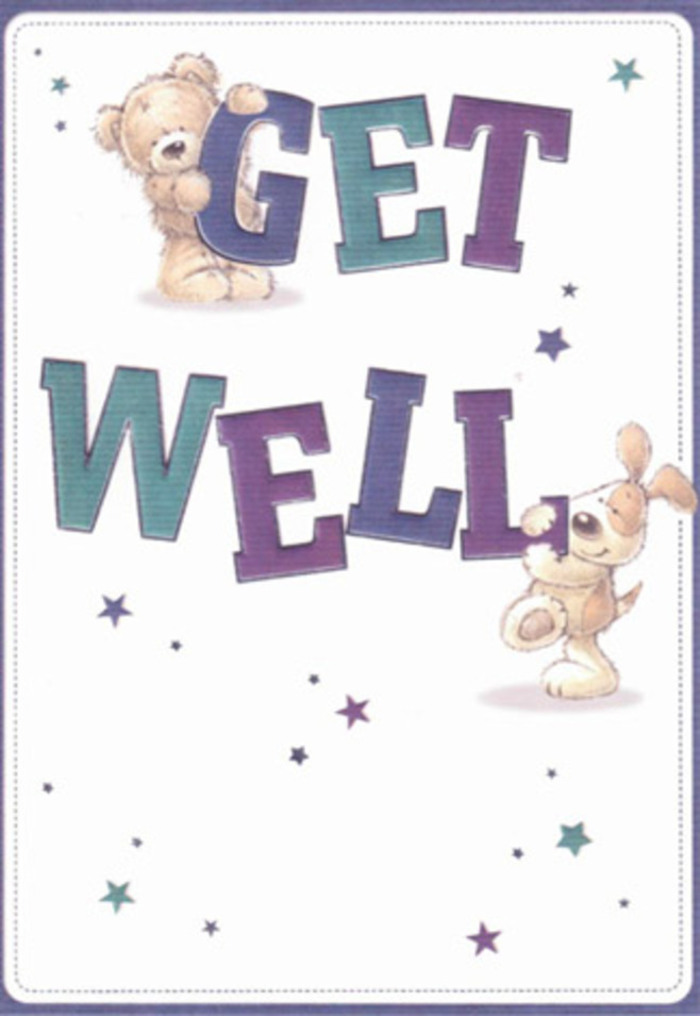 This get well card radiates compassion and playful reassurance, as if drawn from the heart of Westminster where neighborly care and gentle optimism abound. Two adorable characters-a plush teddy bear and a floppy-eared puppy-interact amidst swirling brushstrokes, their soft, textured shapes and kind eyes offering an unspoken promise of recovery. The typography, rendered in deep purple and teal, anchors the design confidently against a clean white background, the colours recalling the vibrant markets and floral abundance found just off the Westminster High Street. Overhead, whimsical stars in shifting shades of blue and purple add layers of possibility, much like the thoughtful details that differentiate a hand-tied bouquet from an ordinary arrangement. The depiction of fluffy fur and velvety puppy ears is so rich it's almost as if you can reach out and touch them, invoking the same sense of comfort provided by a home delivery from a beloved local florist. This card, reminiscent of a peaceful stroll through St James's Park in springtime, carries a spirit of hope and encouragement meant to transcend distance-its warmth ideal for sending comfort, either on its own or as a thoughtful pairing with a bright, seasonal arrangement for anyone recuperating in Westminster.